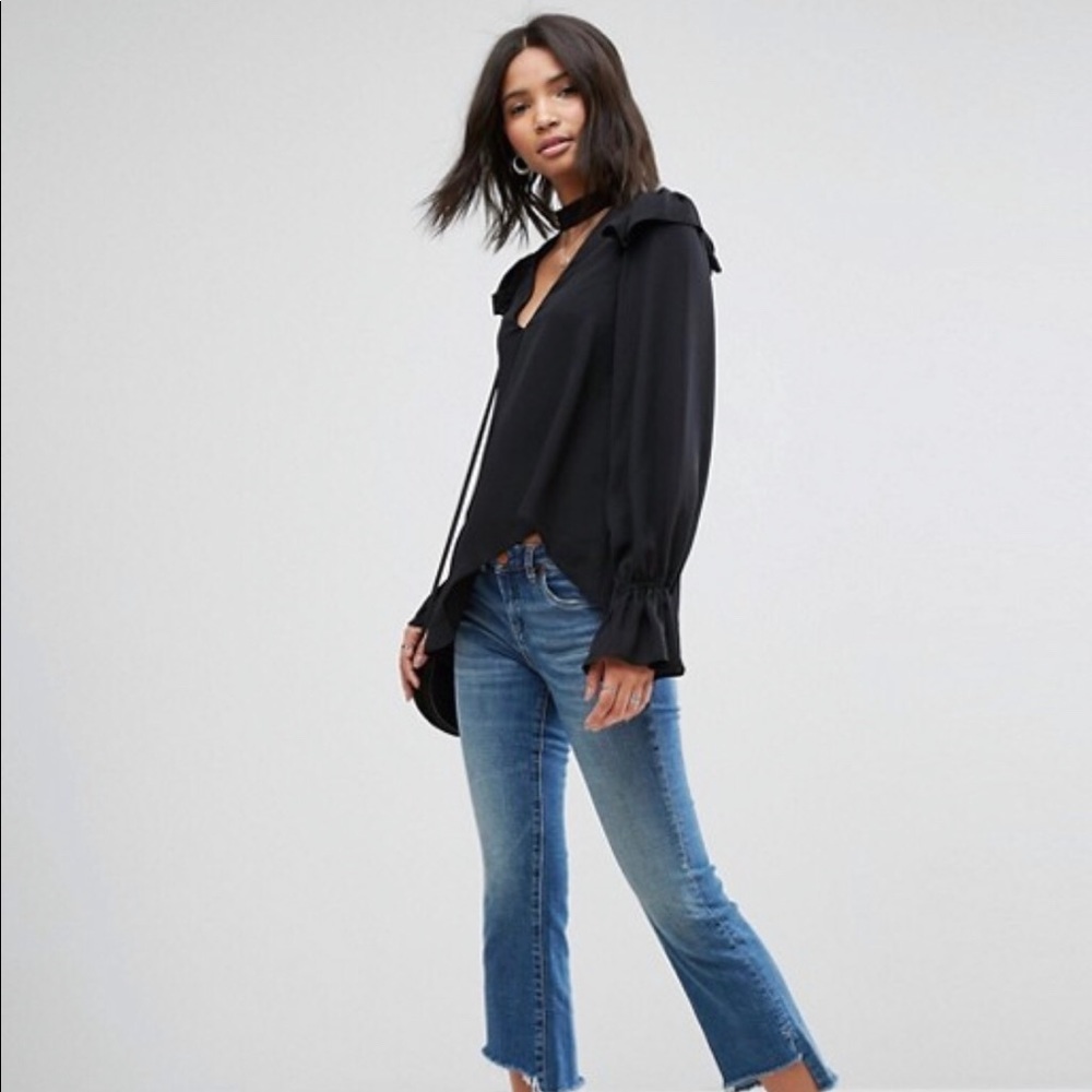 NWT ASOS Choker Detail Asymmetric Ruffle Blouse